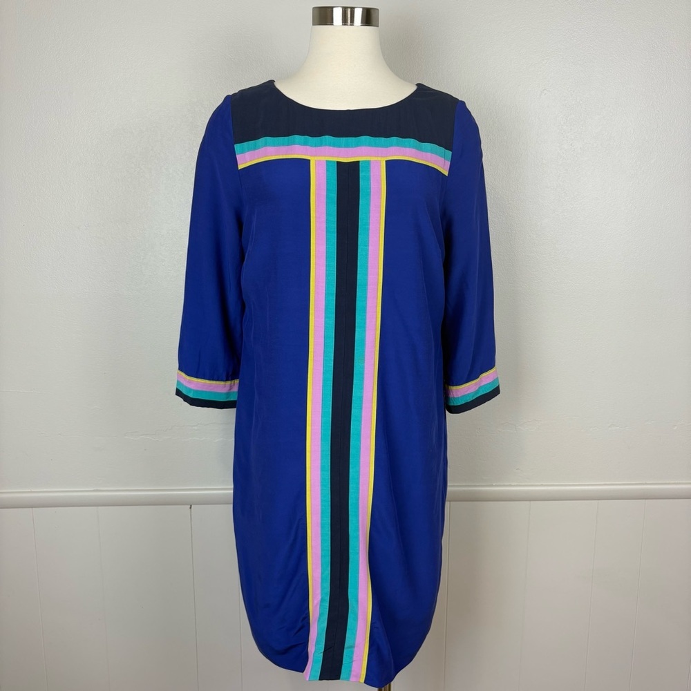 Boden Montrose Shift Dress Knee Length Colorblock Size 10L Stripes Lightweight